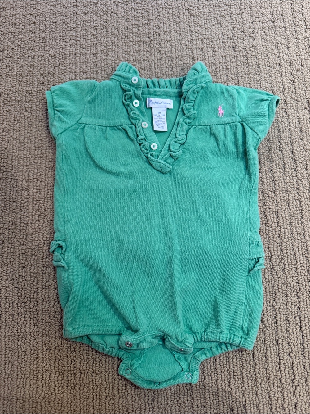 Ralph Lauren Green Ruffle Polo Baby One-Piece 9 month